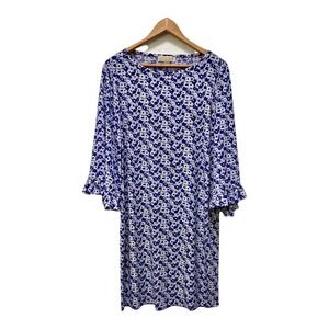Michael Kors Blue Floral Bell Sleeve Shift Dress Women's Size‎ M
